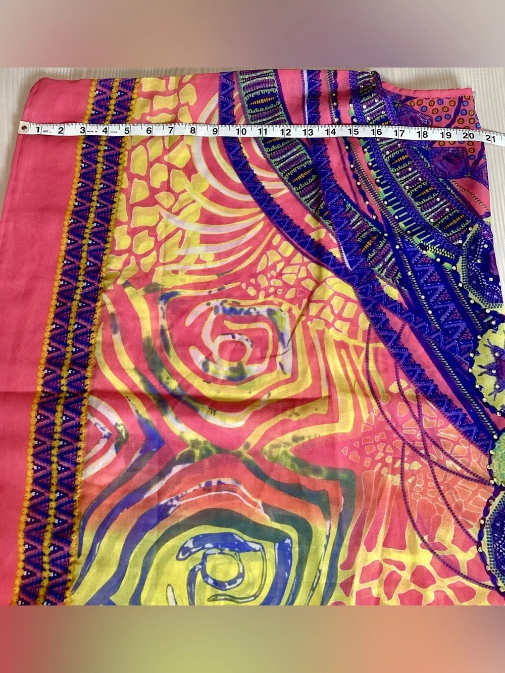 Rhinestone Boho Chiffon Kaftan Tunic Pink Teal Exotic Festival Caftan Top OS